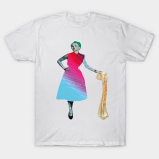 Green Hair Girl and Dinosaur Bone Tattoo Rockabilly T-Shirt